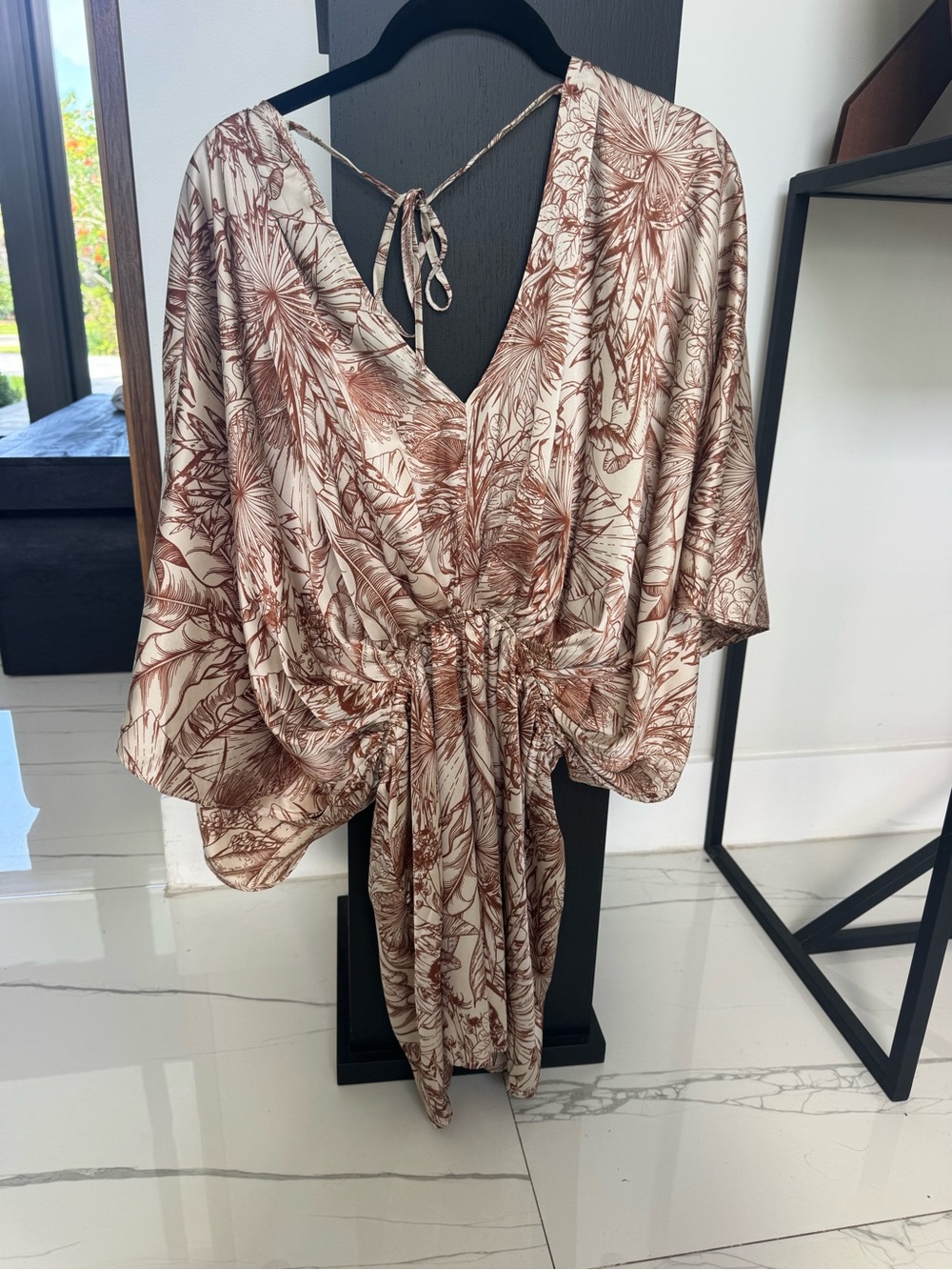 Women’s Cream & Brown Floral Wrap Jumpsuit